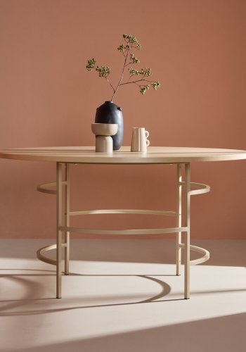 VENTURE DESIGN Copenhagen spisebord, rund - hvidvasket MDF og beige metal (140)