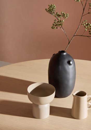 VENTURE DESIGN Copenhagen spisebord, rund - hvidvasket MDF og beige metal (140)