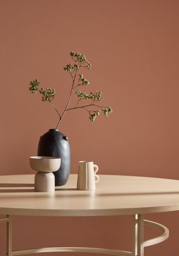 VENTURE DESIGN Copenhagen spisebord, rund - hvidvasket MDF og beige metal (140)