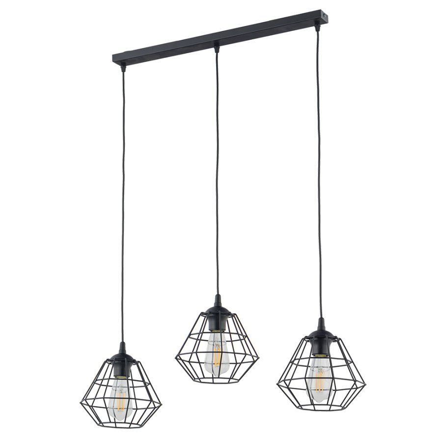 TK Diamant loftlampe, m. 3 skrme - sort stl