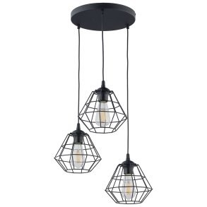 TK Diamant loftlampe, m. 3 skrme - sort stl