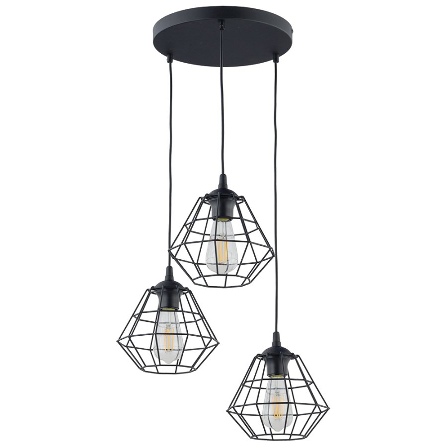TK Diamant loftlampe, m. 3 skrme - sort stl