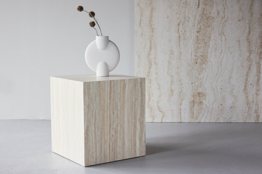 VENTURE HOME York sofabord 45x40x40 cm - Travertin-look