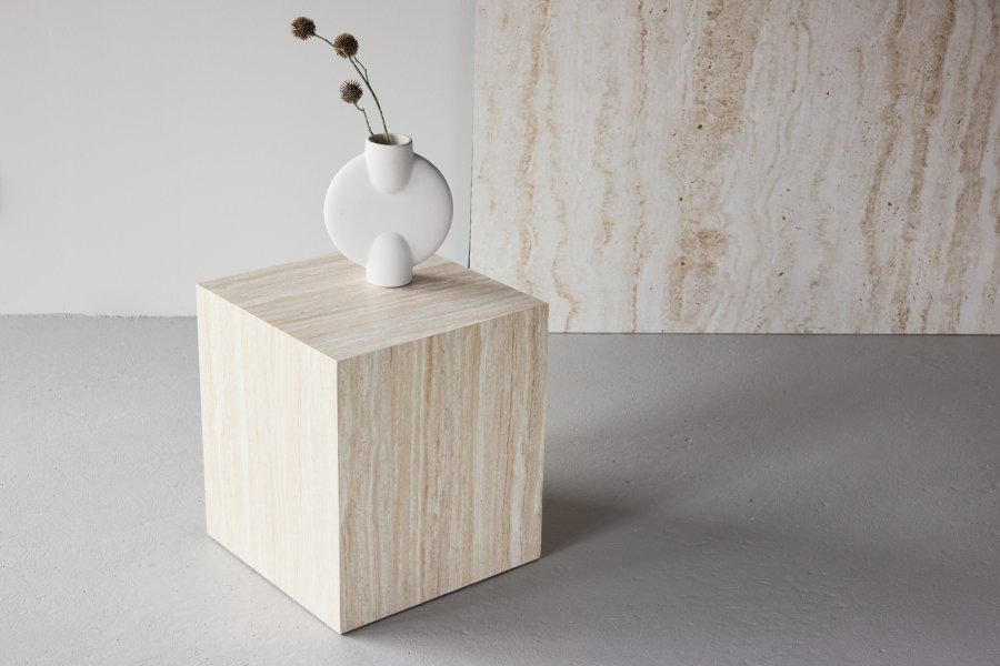 VENTURE HOME York sofabord 45x40x40 cm - Travertin-look