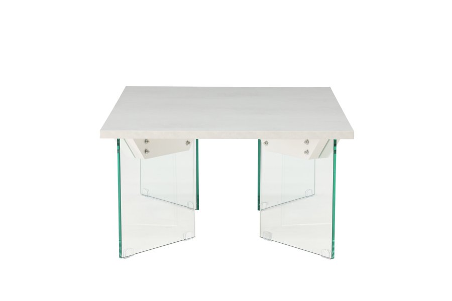 VENTURE DESIGN Ester sofabord, rektangulr - hvid MDF med beton look og klar glas (120x80)