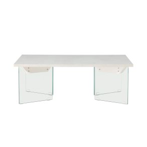 VENTURE DESIGN Ester sofabord, rektangulr - hvid MDF med beton look og klar glas (120x80)