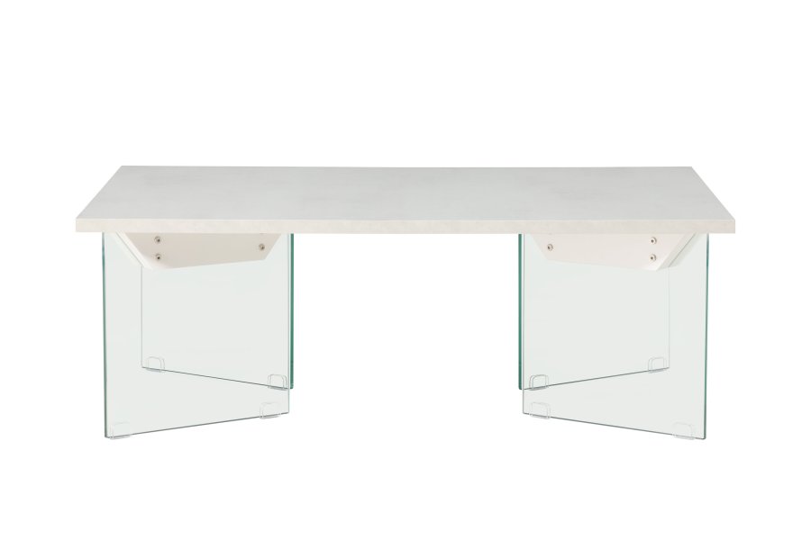 VENTURE DESIGN Ester sofabord, rektangulr - hvid MDF med beton look og klar glas (120x80)