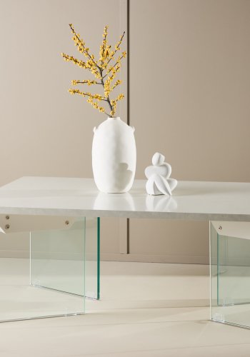VENTURE DESIGN Ester sofabord, rektangulr - hvid MDF med beton look og klar glas (120x80)