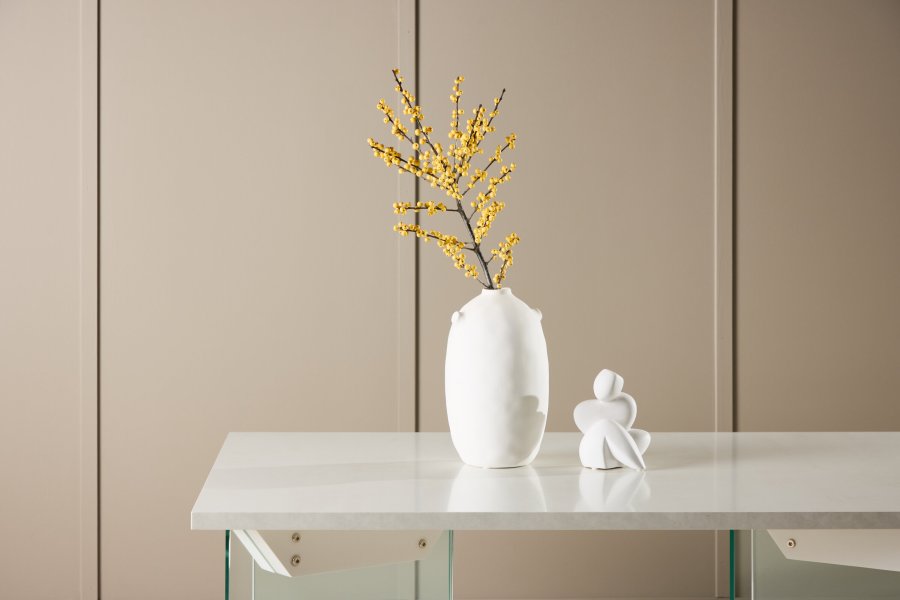 VENTURE DESIGN Ester sofabord, rektangulr - hvid MDF med beton look og klar glas (120x80)