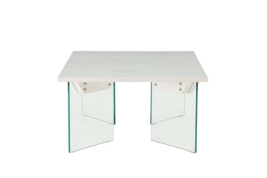 VENTURE DESIGN Ester sofabord, rektangulr - hvid MDF med beton look og klar glas (120x80)