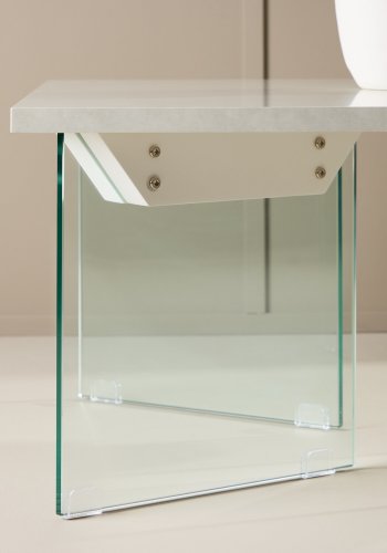 VENTURE DESIGN Ester sofabord, rektangulr - hvid MDF med beton look og klar glas (120x80)