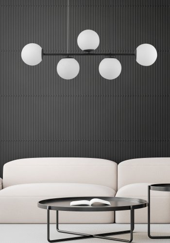 TK Celeste loftlampe, m. 5 skrme - hvid glas og sort stl