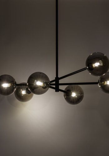 TK Sarius loftlampe, Hj, m. 6 skrme - grafitgr glas og sort metal