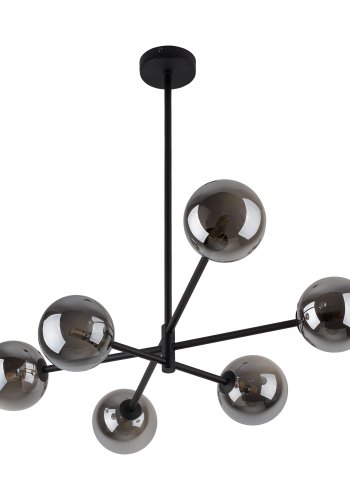 TK Sarius loftlampe, Hj, m. 6 skrme - grafitgr glas og sort metal