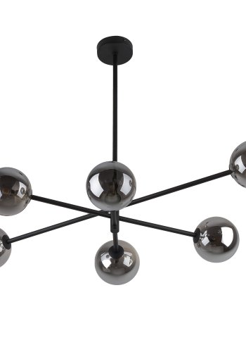 TK Sarius loftlampe, Hj, m. 6 skrme - grafitgr glas og sort metal