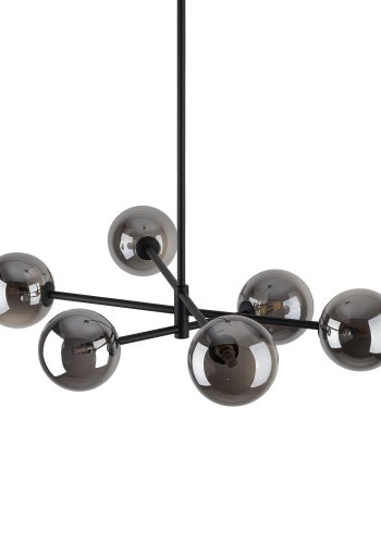 TK Sarius loftlampe, Hj, m. 6 skrme - grafitgr glas og sort metal