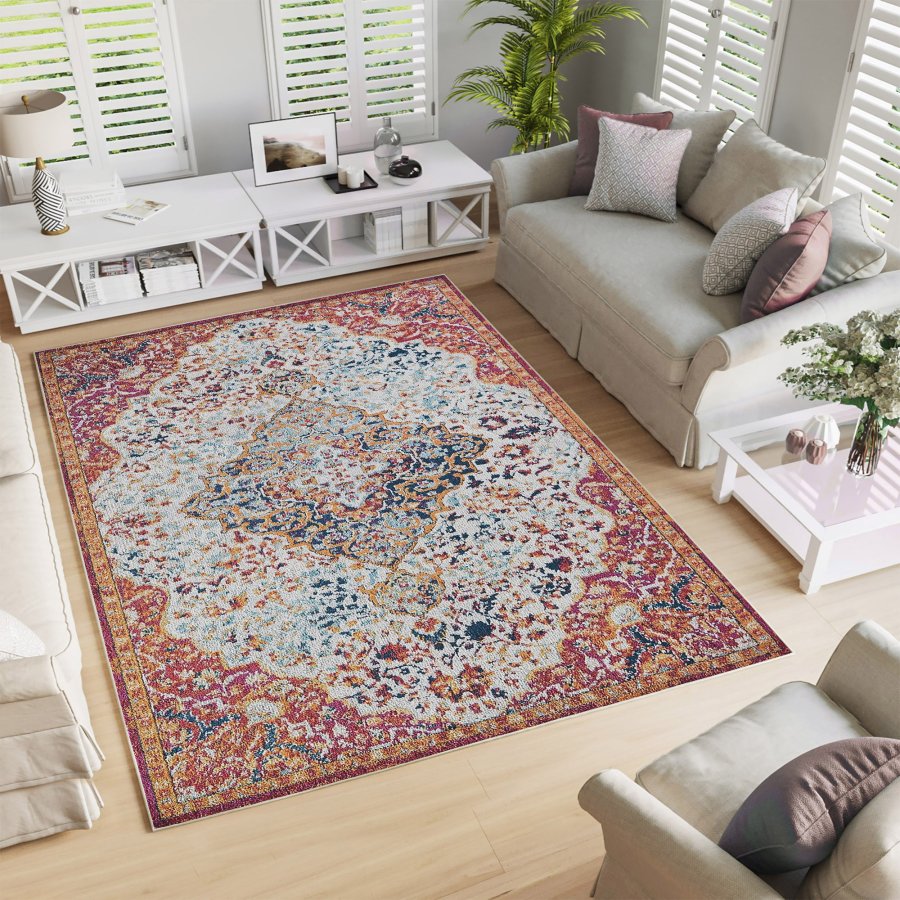 TEPPI Woopamuk177 gulvtppe m. mnster, rektangulr - multifarvet bomuld og polyester (180x280)