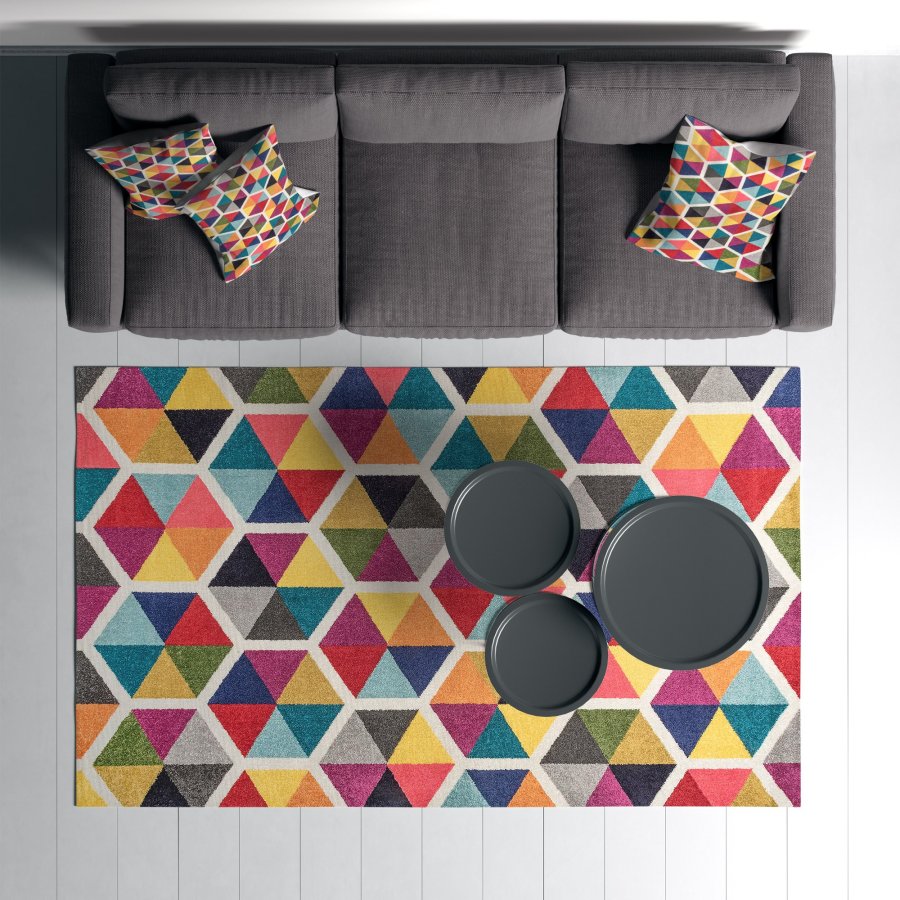 TEPPI Woopamuk287 gulvtppe m. mnster, rektangulr - multifarvet bomuld og polyester (160x230)