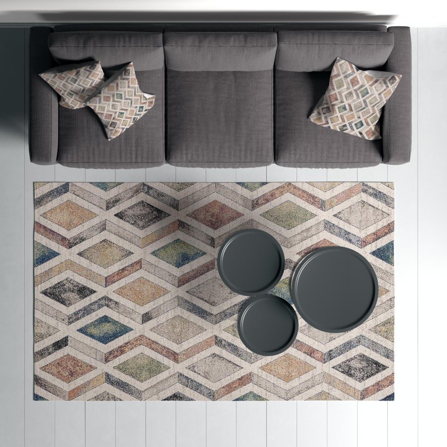 TEPPI Woopamuk393 gulvtppe m. mnster, rektangulr - multifarvet bomuld og polyester (120x180)