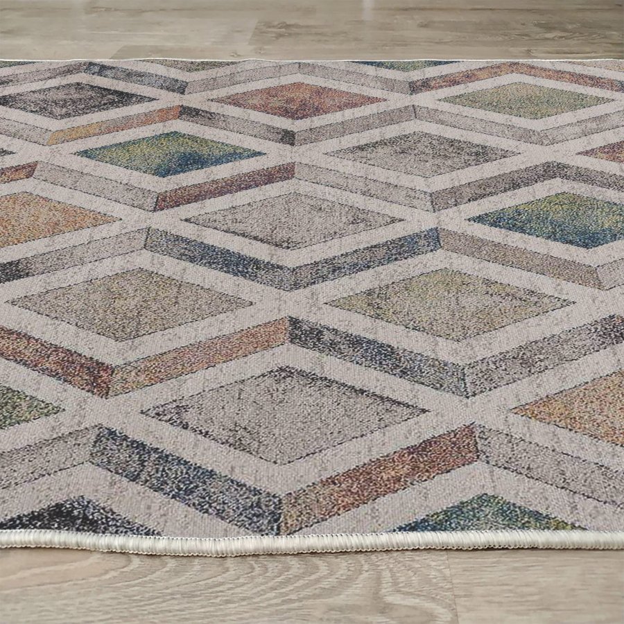 TEPPI Woopamuk393 gulvtppe m. mnster, rektangulr - multifarvet bomuld og polyester (120x180)