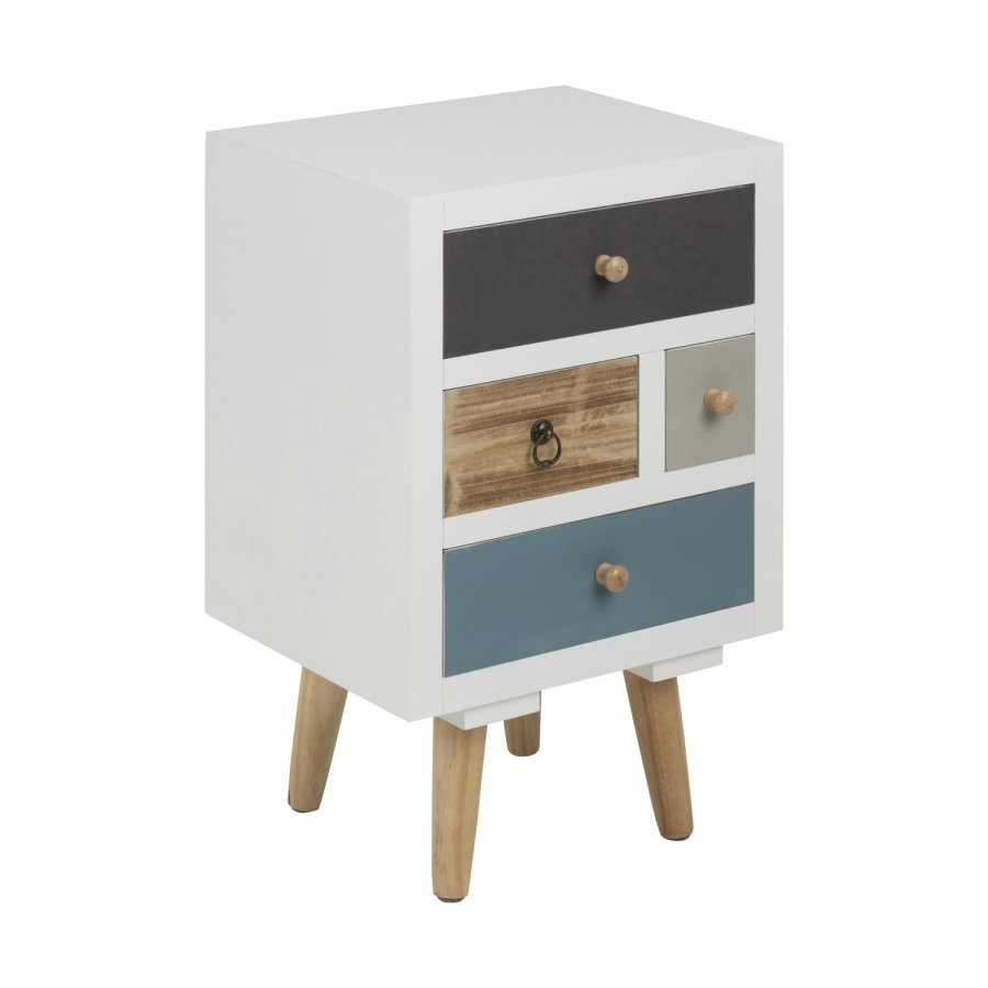 ACT NORDIC Thais natbord - multifarvet MDF og natur fyrretr, m. 4 skuffer 