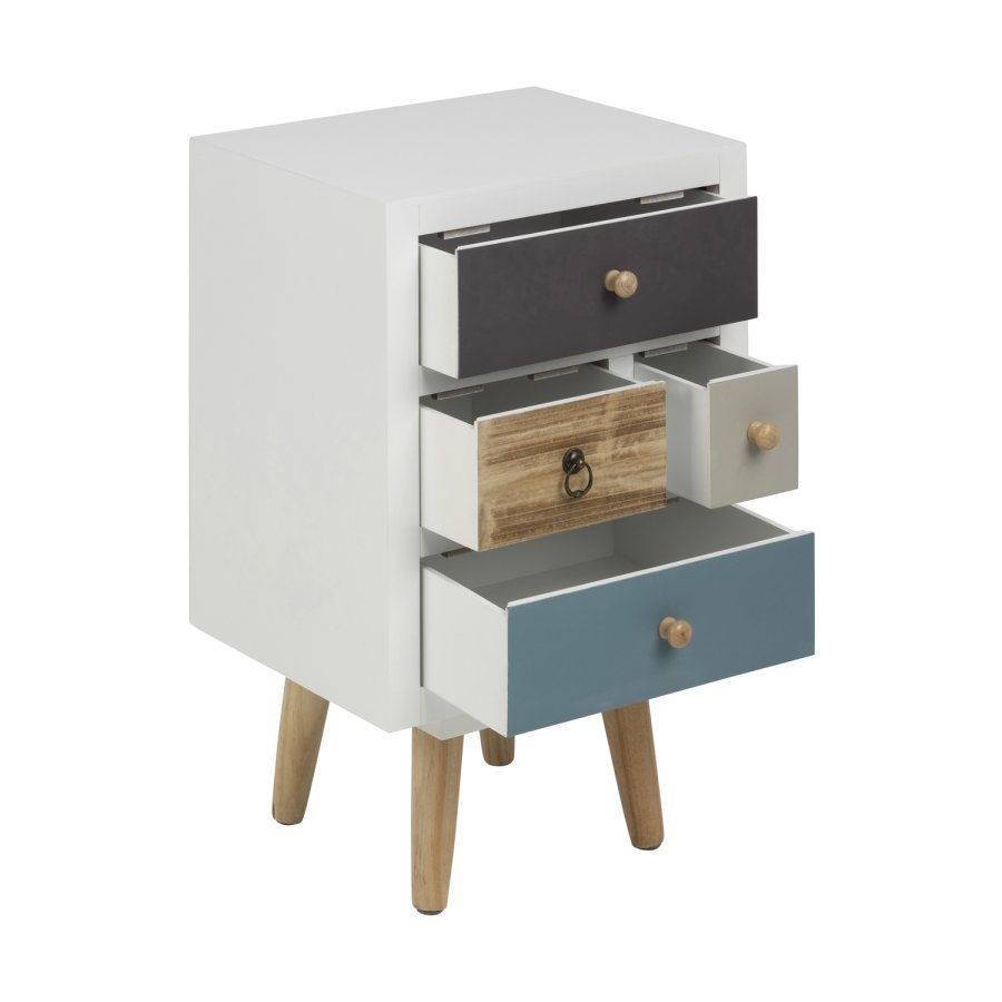 ACT NORDIC Thais natbord - multifarvet MDF og natur fyrretr, m. 4 skuffer 