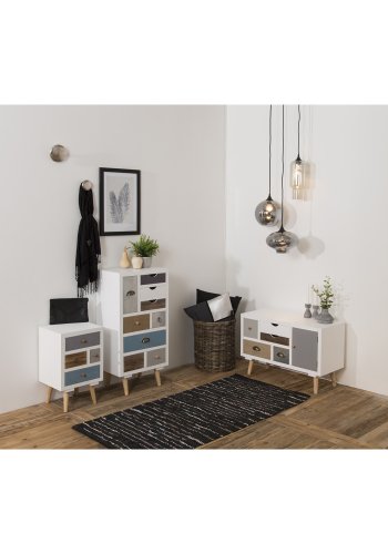 ACT NORDIC Thais natbord - multifarvet MDF og natur fyrretr, m. 4 skuffer 