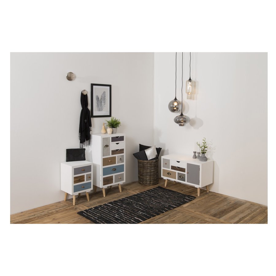 ACT NORDIC Thais natbord - multifarvet MDF og natur fyrretr, m. 4 skuffer 