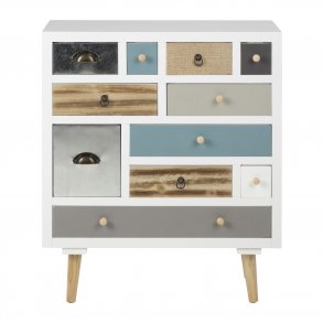 ACT NORDIC Thais kommode - hvid/multifarvet tr og natur fyrretr, m. 11 skuffer