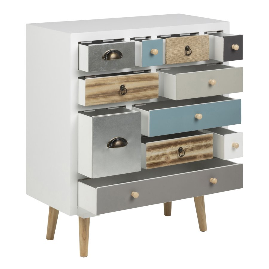 ACT NORDIC Thais kommode - hvid/multifarvet tr og natur fyrretr, m. 11 skuffer