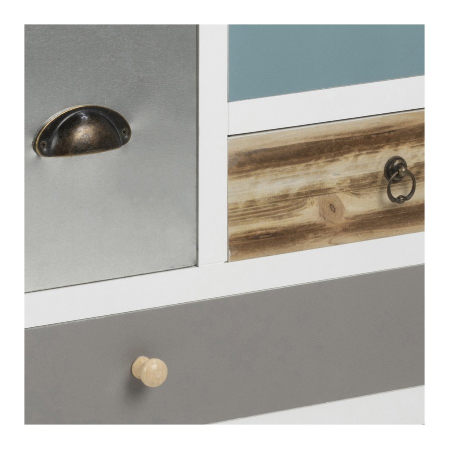 ACT NORDIC Thais kommode - hvid/multifarvet tr og natur fyrretr, m. 11 skuffer