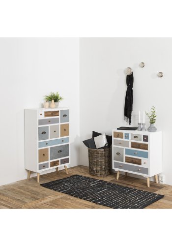 ACT NORDIC Thais kommode - hvid/multifarvet tr og natur fyrretr, m. 11 skuffer