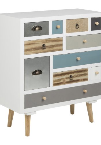 ACT NORDIC Thais kommode - hvid/multifarvet tr og natur fyrretr, m. 11 skuffer