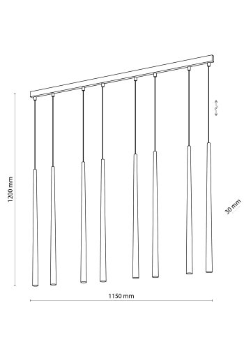 TK Piano loftlampe, m. 8 skrme - guld metal