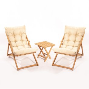 NORDVÄRK My005 loungest m. 1 havebord og 2 liggestole - creme hynde og natur bgetr