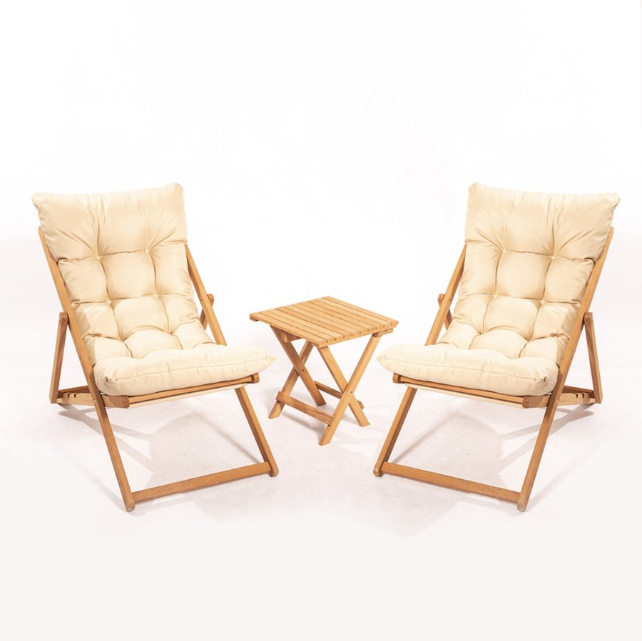 NORDVÄRK My005 loungest m. 1 havebord og 2 liggestole - creme hynde og natur bgetr