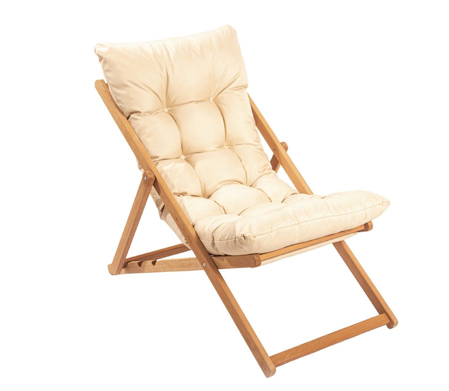 NORDVÄRK My006 udendrs liggestol, m. creme hynde, justerbar rygln - natur bgetr