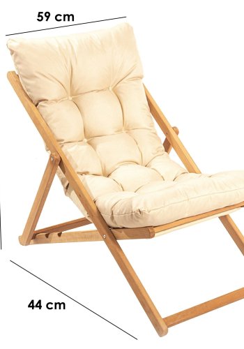NORDVÄRK My006 udendrs liggestol, m. creme hynde, justerbar rygln - natur bgetr