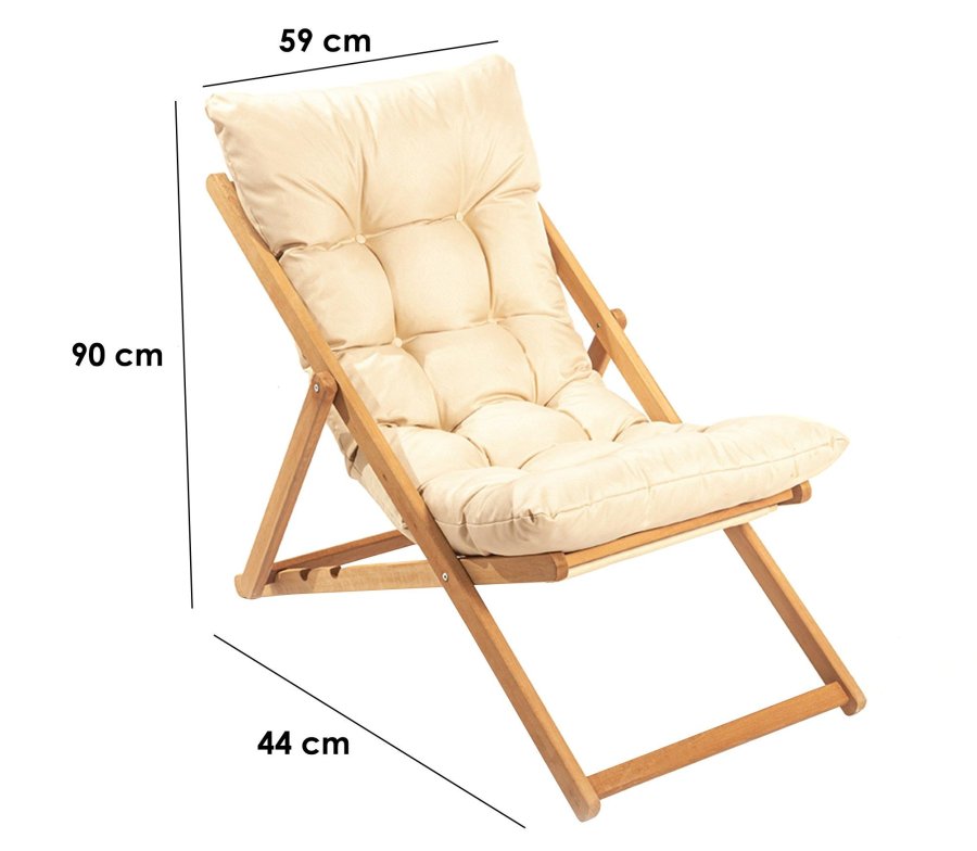 NORDVÄRK My006 udendrs liggestol, m. creme hynde, justerbar rygln - natur bgetr