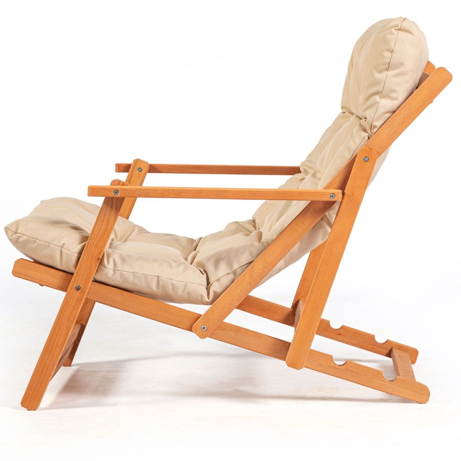 NORDVÄRK My008 udendrs liggestol, m. creme hynde, armln, justerbar rygln - natur bgetr