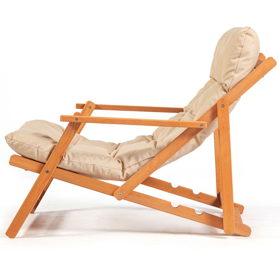 NORDVÄRK My008 udendrs liggestol, m. creme hynde, armln, justerbar rygln - natur bgetr