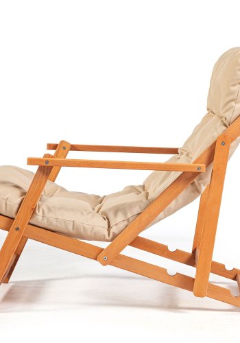 NORDVÄRK My008 udendrs liggestol, m. creme hynde, armln, justerbar rygln - natur bgetr