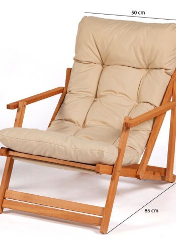 NORDVÄRK My008 udendrs liggestol, m. creme hynde, armln, justerbar rygln - natur bgetr