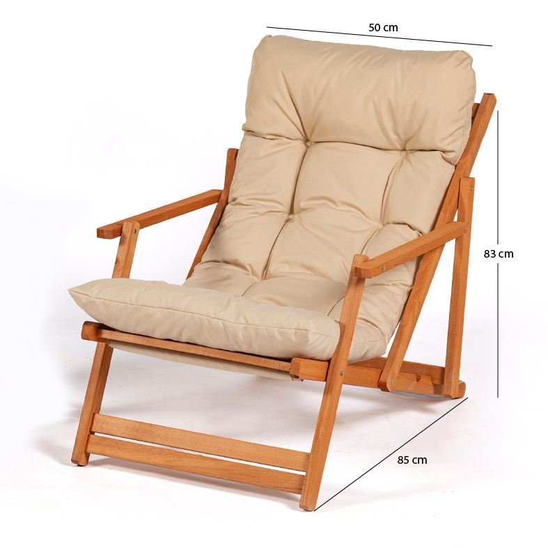 NORDVÄRK My008 udendrs liggestol, m. creme hynde, armln, justerbar rygln - natur bgetr