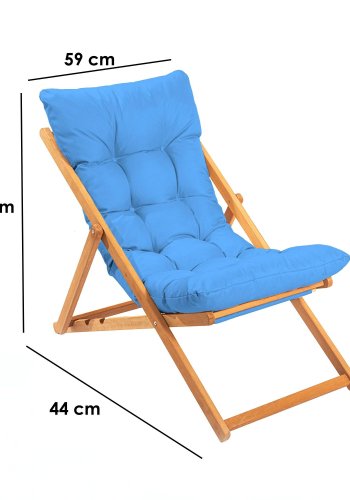 NORDVÄRK My006 udendrs liggestol, m. bl hynde, justerbar rygln - natur bgetr