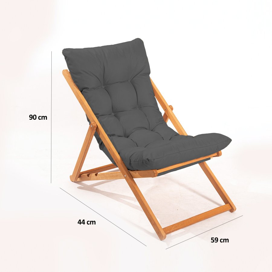 NORDVÄRK My006 udendrs liggestol, m. gr hynde, justerbar rygln - natur bgetr