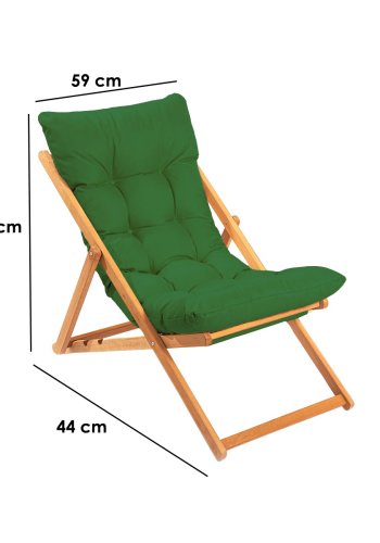 NORDVÄRK My006 udendrs liggestol, m. grn hynde, justerbar rygln - natur bgetr