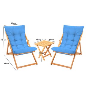 NORDVÄRK My005 loungest m. 1 havebord og 2 liggestole - bl hynde og natur bgetr