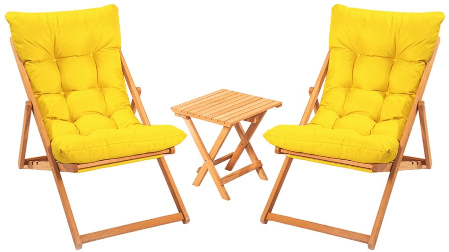 NORDVÄRK My005 loungest m. 1 havebord og 2 liggestole - gul hynde og natur bgetr