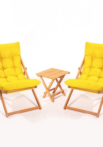 NORDVÄRK My005 loungest m. 1 havebord og 2 liggestole - gul hynde og natur bgetr